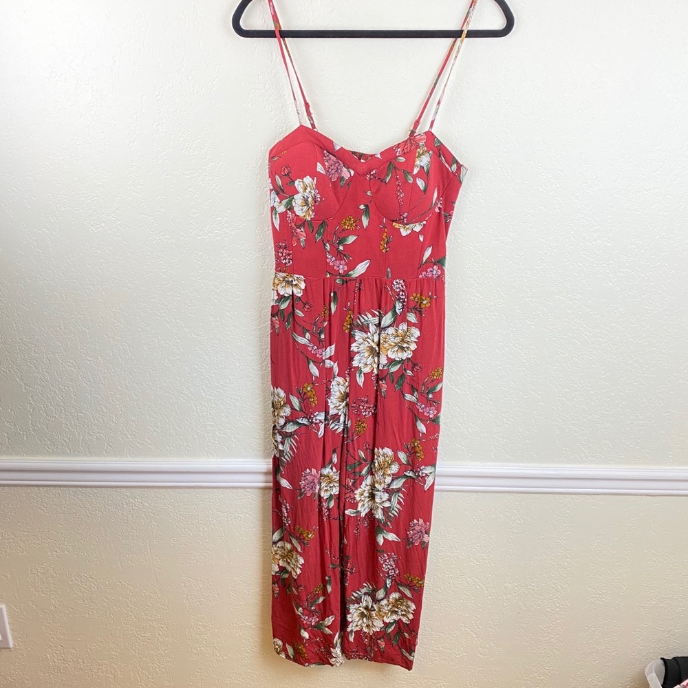 Xhilaration floral fall rust jump suit w pockets M